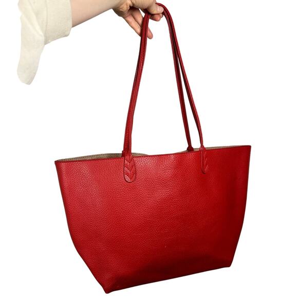 BCBG Reversible Faux Leather Red / Tan Logo Tote Bag - Picture 2 of 12